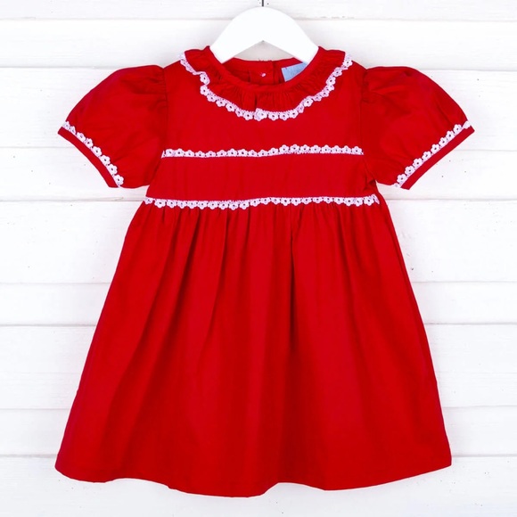 CLASSIC WHIMSY Lace Trim Red Lily Dress - Picture 1 of 6